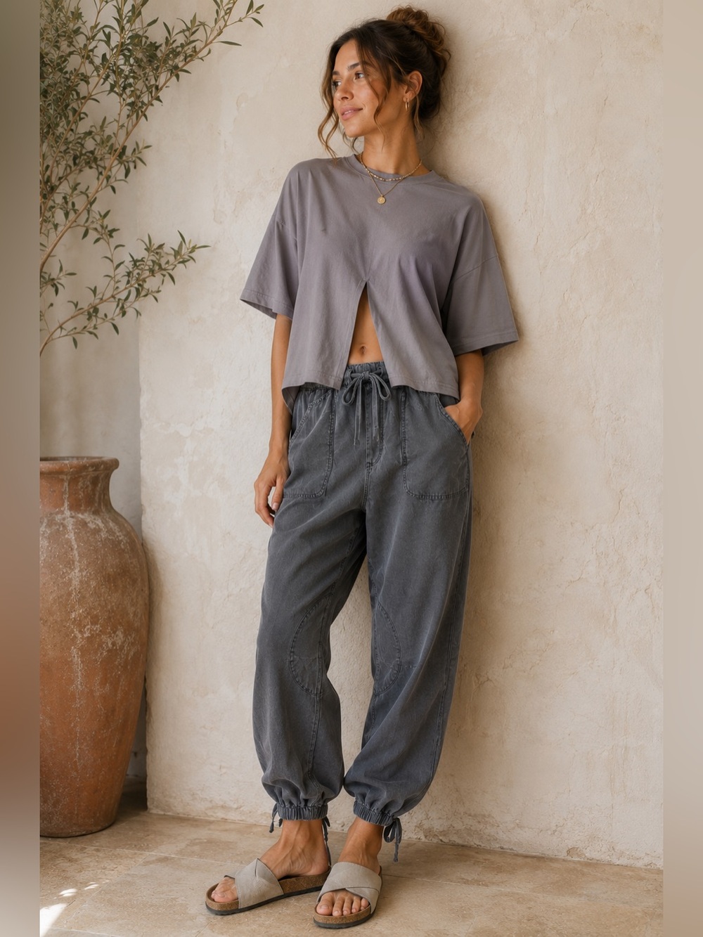 Pilcro Anthropologie Lyocell Linen Blend Wide Leg Utility Joggers tie waist M - Picture 9 of 9